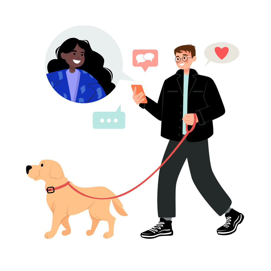 Man with a dog on an online date Illustration in PNG, SVG