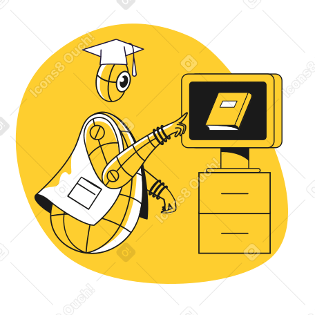 Robot studying with computer Illustration in PNG, SVG