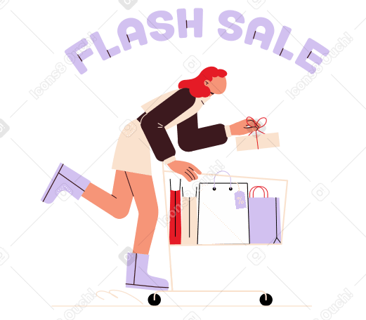 Надпись flash sale с женщиной, которая делает покупки в PNG, SVG