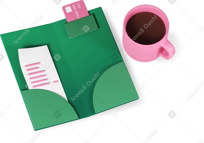 3D restaurant bill and coffee PNG, SVG