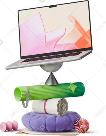 3D laptop on top of abstract figures PNG, SVG