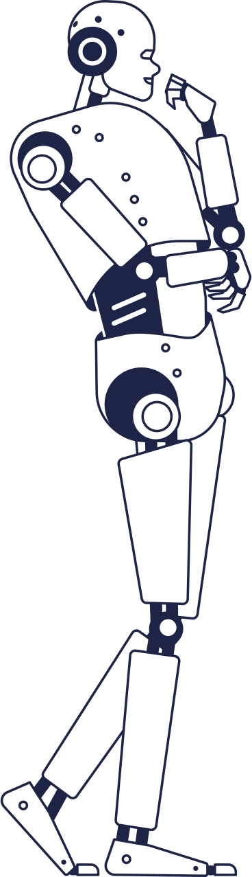 android robot stands and thinks PNG, SVG