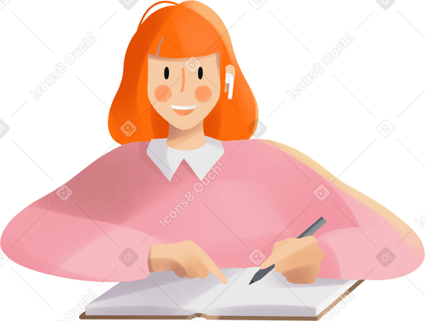 girl writing in a notebook Illustration in PNG, SVG