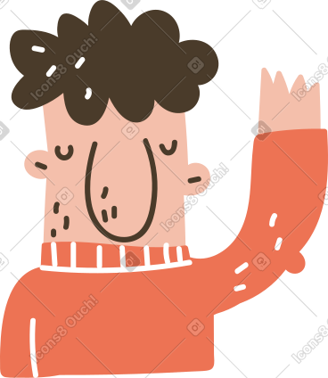 Curly haired man with hand up PNG, SVG