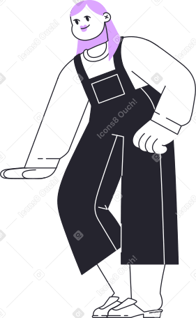 girl in overall leaning to something Illustration in PNG, SVG