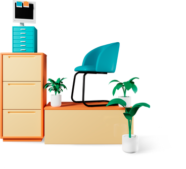 office furniture and plants PNG, SVG