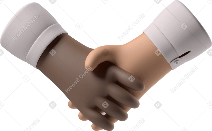 3D Handshake of black skin and tanned skin hands PNG, SVG
