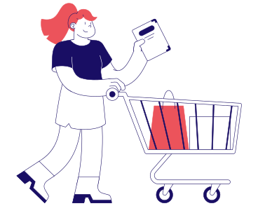 Woman with a shopping cart buying a book PNG, SVG