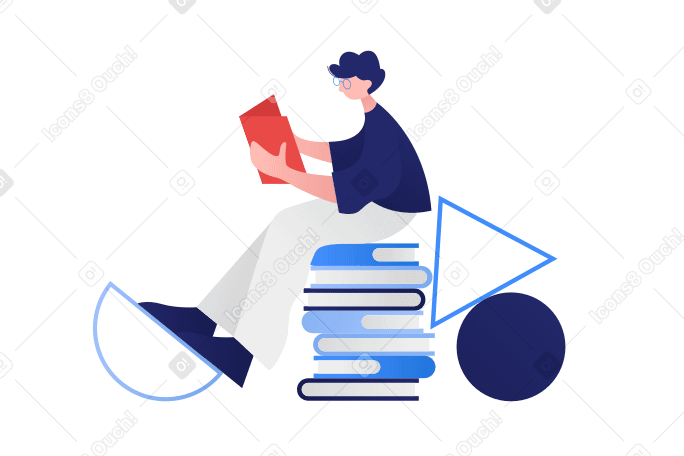 Una persona sentada encima de una pila de libros. PNG, SVG