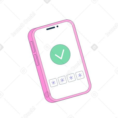 Pink phone and circle with check mark inside Illustration in PNG, SVG