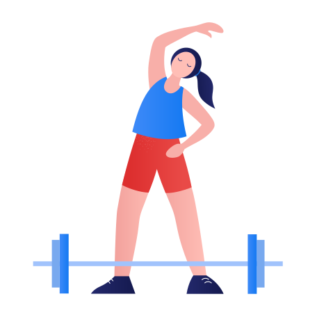 Woman doing a warm-up before exercising with a barbell Illustration in PNG, SVG