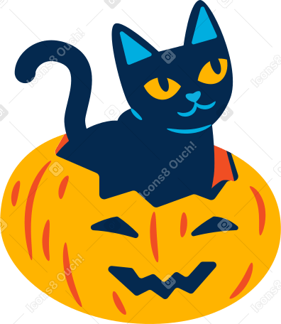 cat in pumpkin Illustration in PNG, SVG