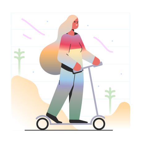 Illustration Femme aux cheveux longs sur un scooter aux formats PNG, SVG