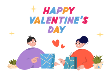 Happy valentine's day text über das verliebte paar mit geschenken PNG, SVG