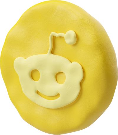3D Three-quarter view of a yellow reddit icon PNG, SVG
