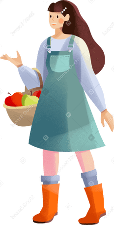 young woman holding a basket of apples Illustration in PNG, SVG