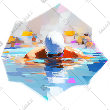 Oil painting of a man swimming in a pool PNG, SVG