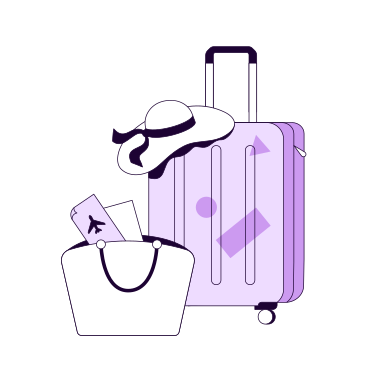Suitcase on wheels and vacation items PNG, SVG