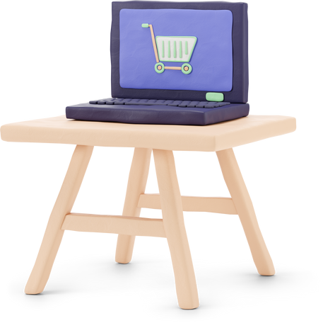 Open laptop on a low wooden stool Illustration in PNG, SVG