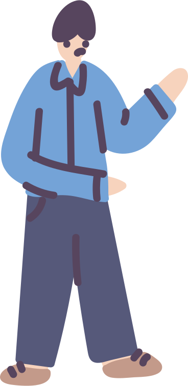 Man in a blue shirt stands в PNG, SVG