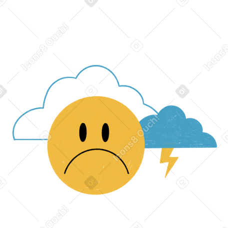Sad smiley and thunderclouds Illustration in PNG, SVG