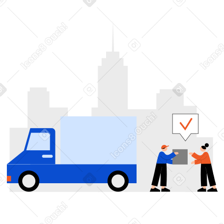 Delivery man giving a package to a young woman PNG, SVG