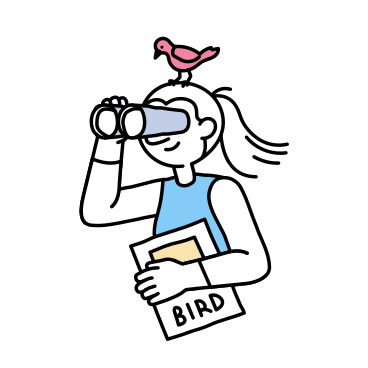Молодая женщина наблюдает за птицами в PNG, SVG