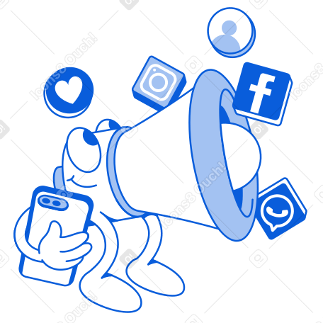 Marketing mobile avec mégaphone, téléphone et icônes réseaux sociaux PNG, SVG