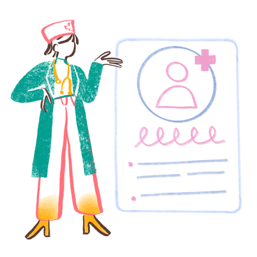 Doctor looking at patient`s card PNG, SVG