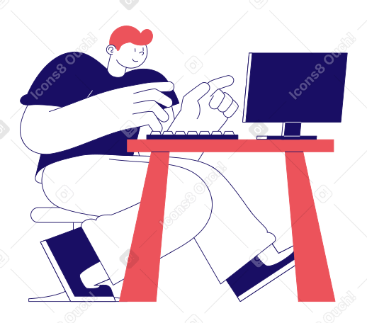 Illustration animée Homme travaillant sur un ordinateur aux formats GIF, Lottie (JSON) et AE