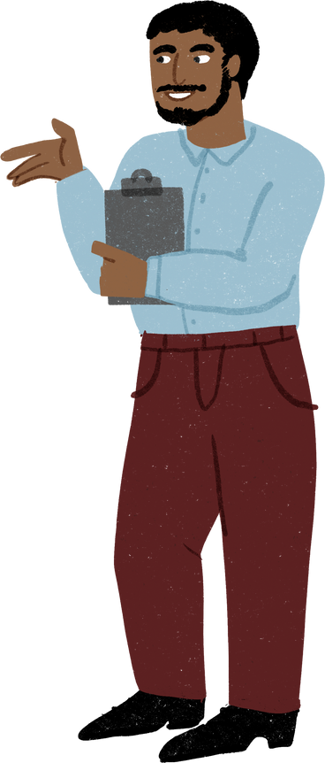 Man activley talking with a clipboard in hand PNG, SVG
