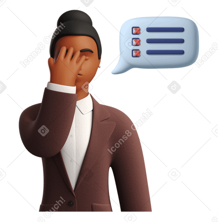 3D Businesswoman facepalming at the tasks done bad PNG, SVG