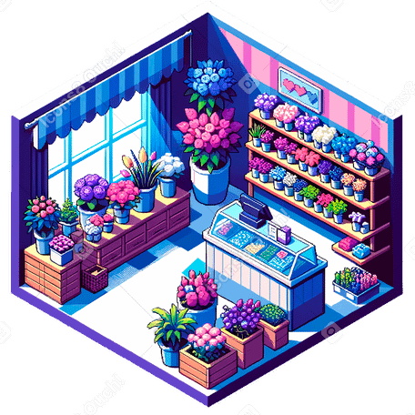 Изометрический пиксель цветок/флористический магазин в PNG, SVG