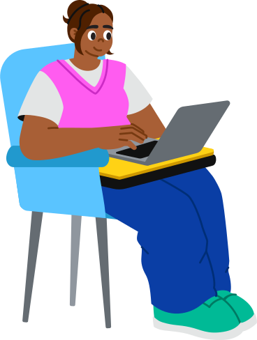 woman sitting on a chair with a laptop PNG, SVG
