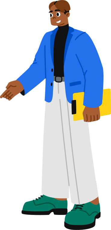 ein junger mann mit einem klemmbrett streckt seine hand aus PNG, SVG