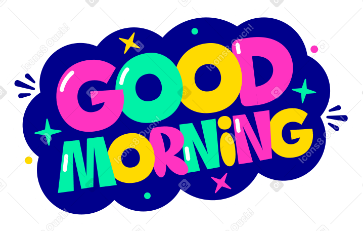 Lettering sticker good morning multicolor Illustration in PNG, SVG