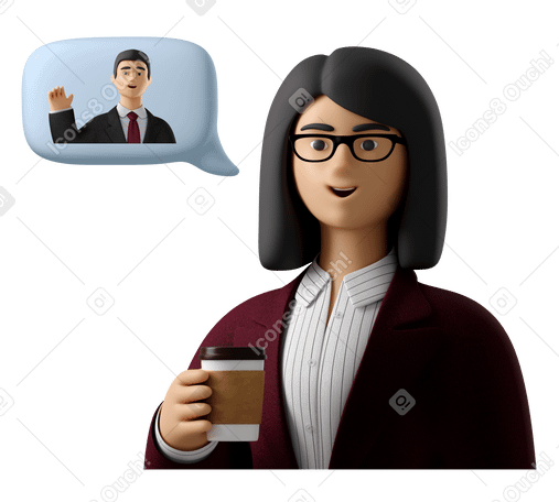 3D Businesswoman with take away coffee and talking to colleague PNG, SVG