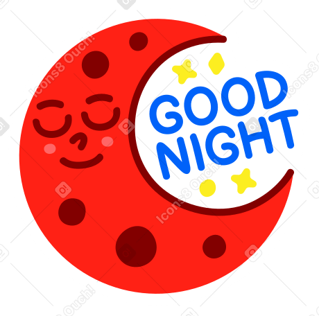 lettering sticker good night crescent yellow red Illustration in PNG, SVG