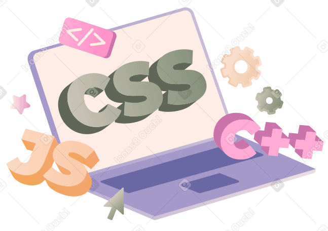 Lettering with CSS/C++/JS with gears and code sign text PNG, SVG