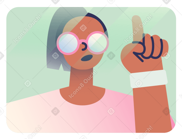 Woman speaks and points up Illustration in PNG, SVG