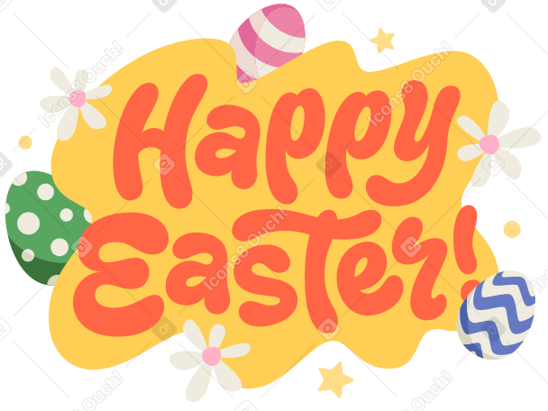 계란, 꽃, 별 텍스트로 행복한 부활절 글자 쓰기 PNG, SVG