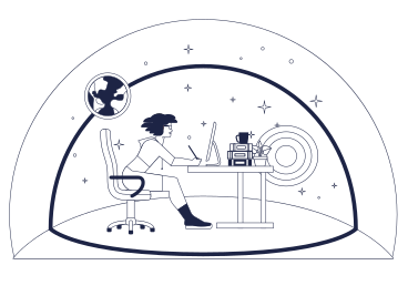 Illustration animée Graphiste concentré travaillant sur ordinateur dans l'espace aux formats GIF, Lottie (JSON) et AE