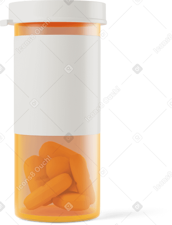 3D yellow pill bottle of pills Illustration in PNG, SVG