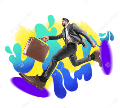 Бизнесмен в костюме бегает с портфелем в PNG, SVG