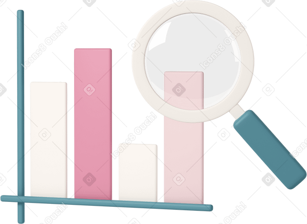 3D bar graph and magnifying glass PNG, SVG