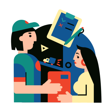 Delivery boy giving parcel to a girl PNG、SVG