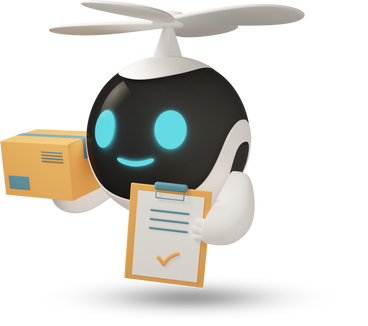 Flying delivery robot holding mail box and list в PNG, SVG