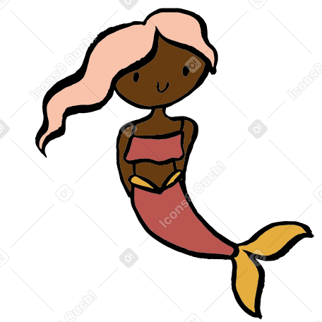brown skin mermaid with pink tail Illustration in PNG, SVG