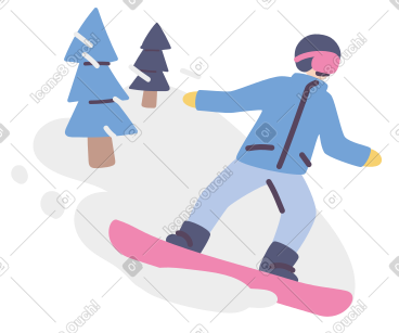 滑雪板滑下雪坡，经过树木 PNG, SVG