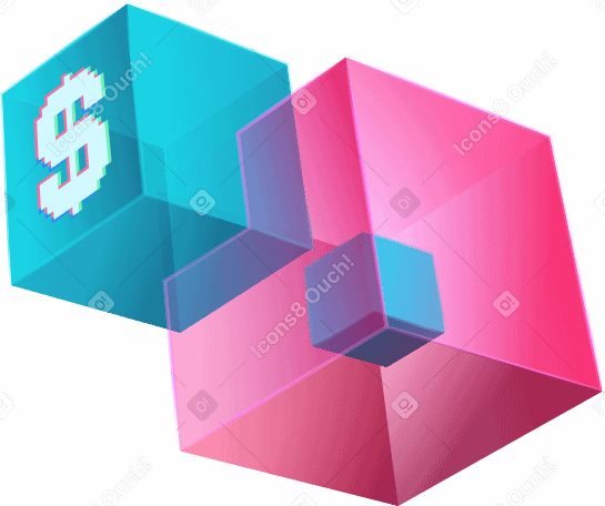 куб с долларом в прозрачном кубе в PNG, SVG